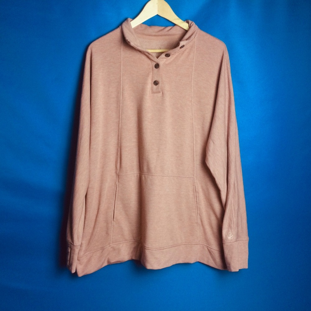 Cuddl Duds 2X Women's Cozy Henley Mock Neck Top Sweatshirt Pink